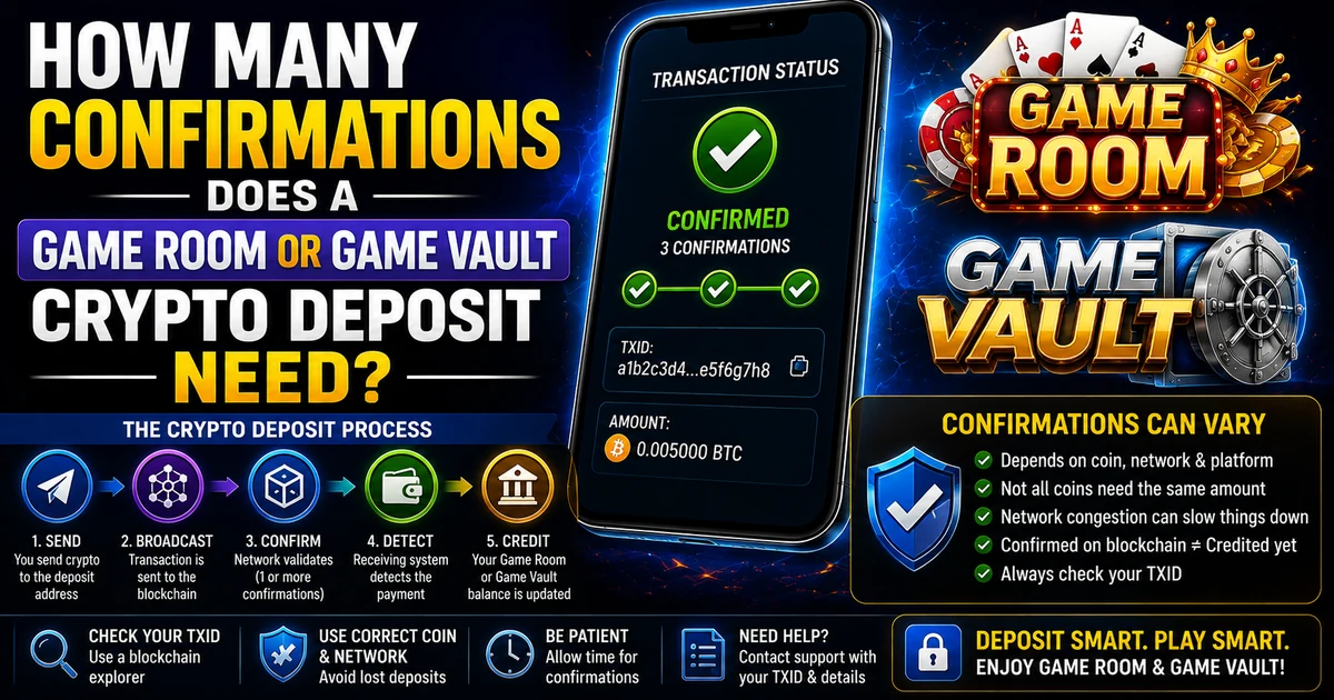 How Many Confirmations Does a Game Room or Game Vault Crypto Deposit Need?