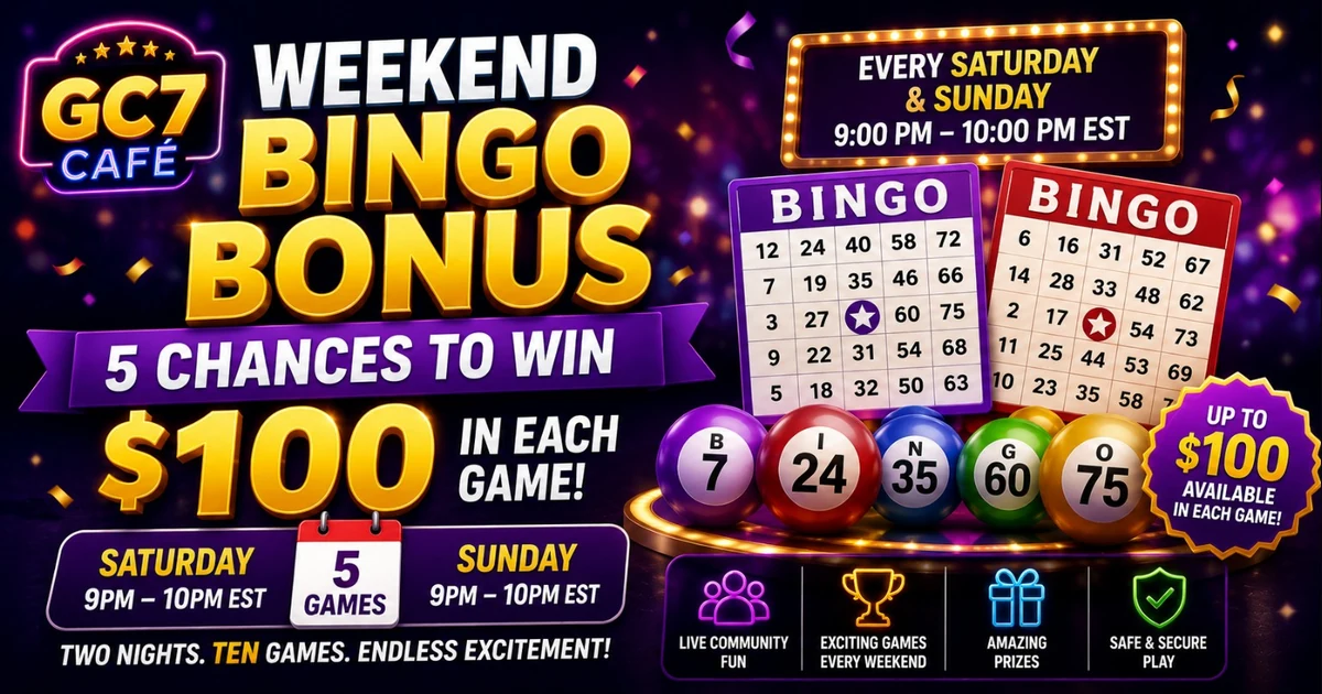 Why You Should Join the GC7 Café Weekend Bingo Bonus: 5 Chances to Win $100 Every Saturday & Sunday